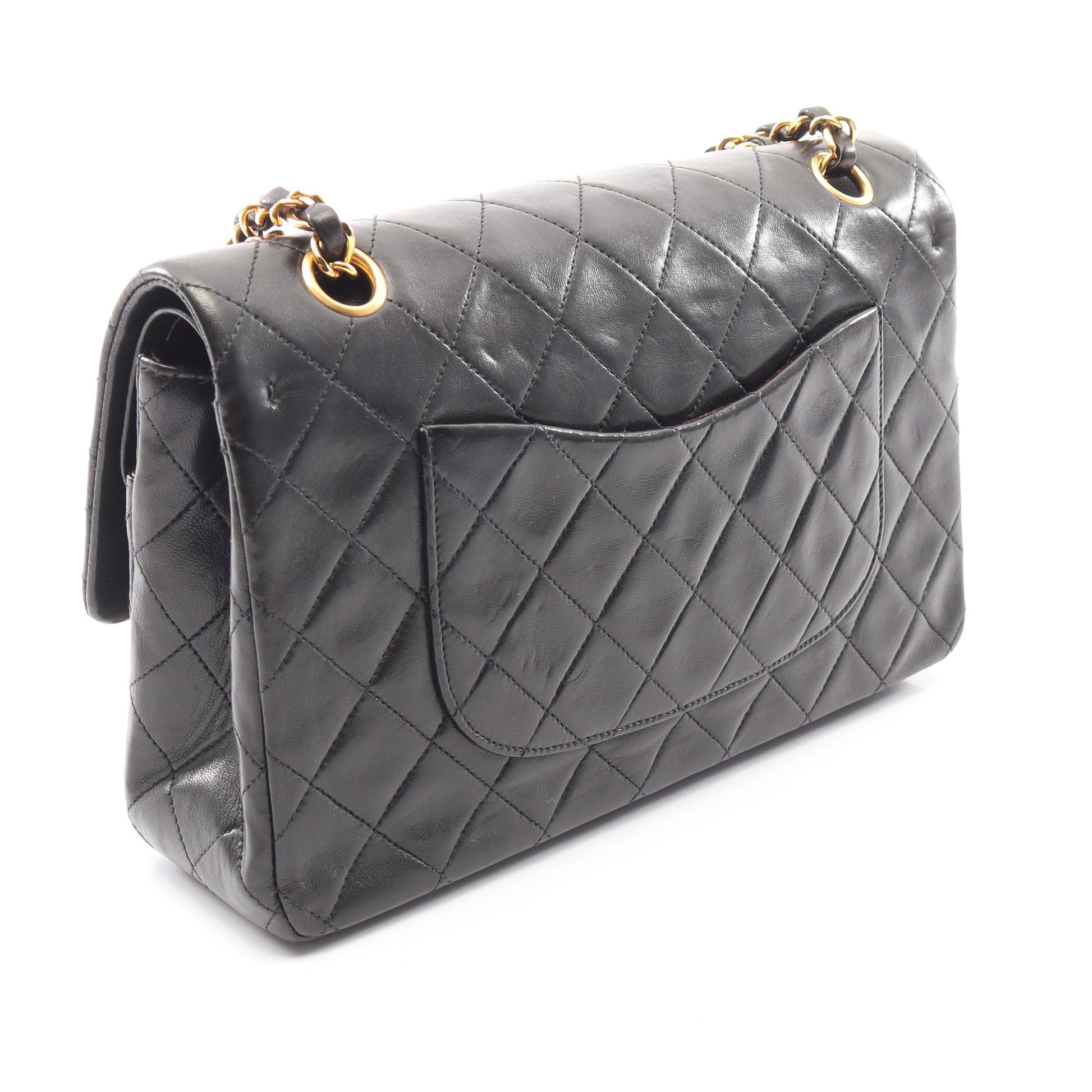 マトラッセ Wフラップ Wチェーンショルダーバッグ ラムスキン ブラック ゴールド金具 シャネル バッグ CHANEL