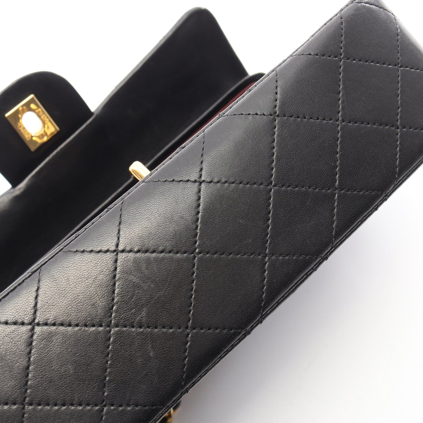 マトラッセ Wフラップ Wチェーンショルダーバッグ ラムスキン ブラック ゴールド金具 ヴィンテージ シャネル バッグ CHANEL
