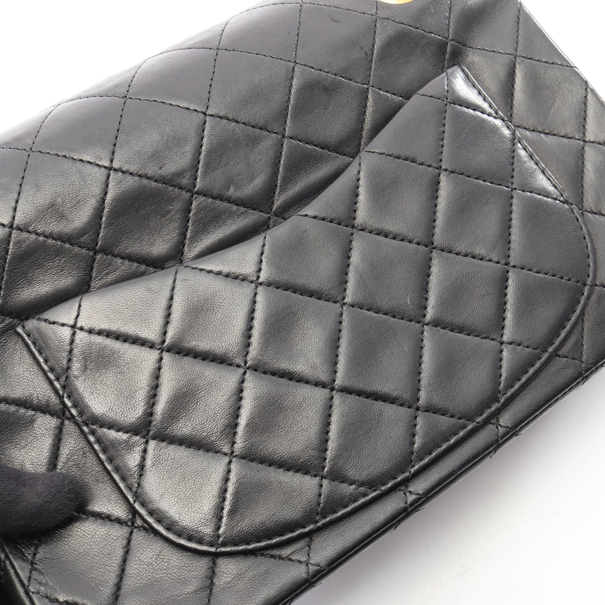 マトラッセ Wフラップ Wチェーンショルダーバッグ ラムスキン ブラック ゴールド金具 ヴィンテージ シャネル バッグ CHANEL