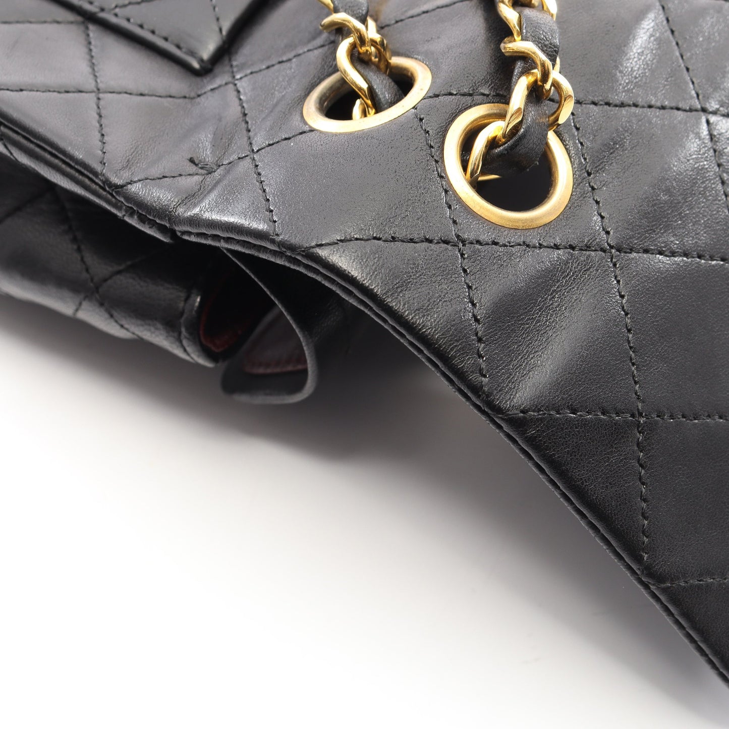 マトラッセ Wフラップ Wチェーンショルダーバッグ ラムスキン ブラック ゴールド金具 ヴィンテージ シャネル バッグ CHANEL