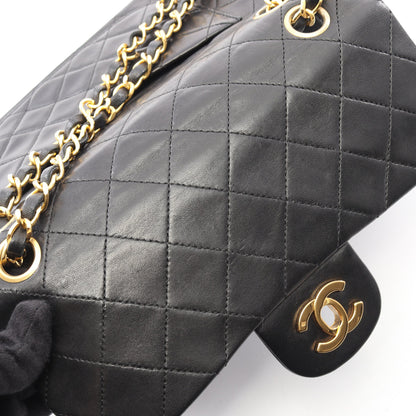 マトラッセ Wフラップ Wチェーンショルダーバッグ ラムスキン ブラック ゴールド金具 ヴィンテージ シャネル バッグ CHANEL