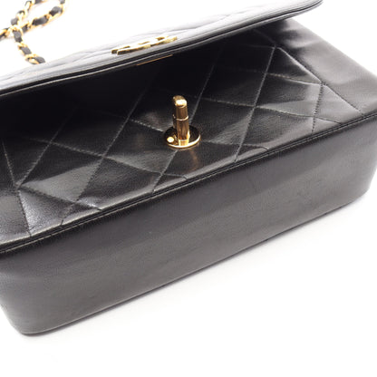 マトラッセ ダイアナフラップ チェーンショルダーバッグ ラムスキン ブラック ゴールド金具 シャネル バッグ CHANEL