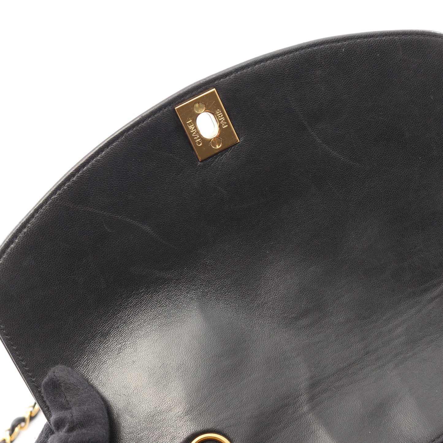 マトラッセ ダイアナフラップ チェーンショルダーバッグ ラムスキン ブラック ゴールド金具 シャネル バッグ CHANEL