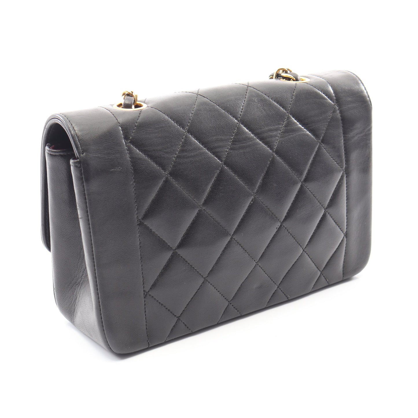 マトラッセ ダイアナフラップ チェーンショルダーバッグ ラムスキン ブラック ゴールド金具 シャネル バッグ CHANEL