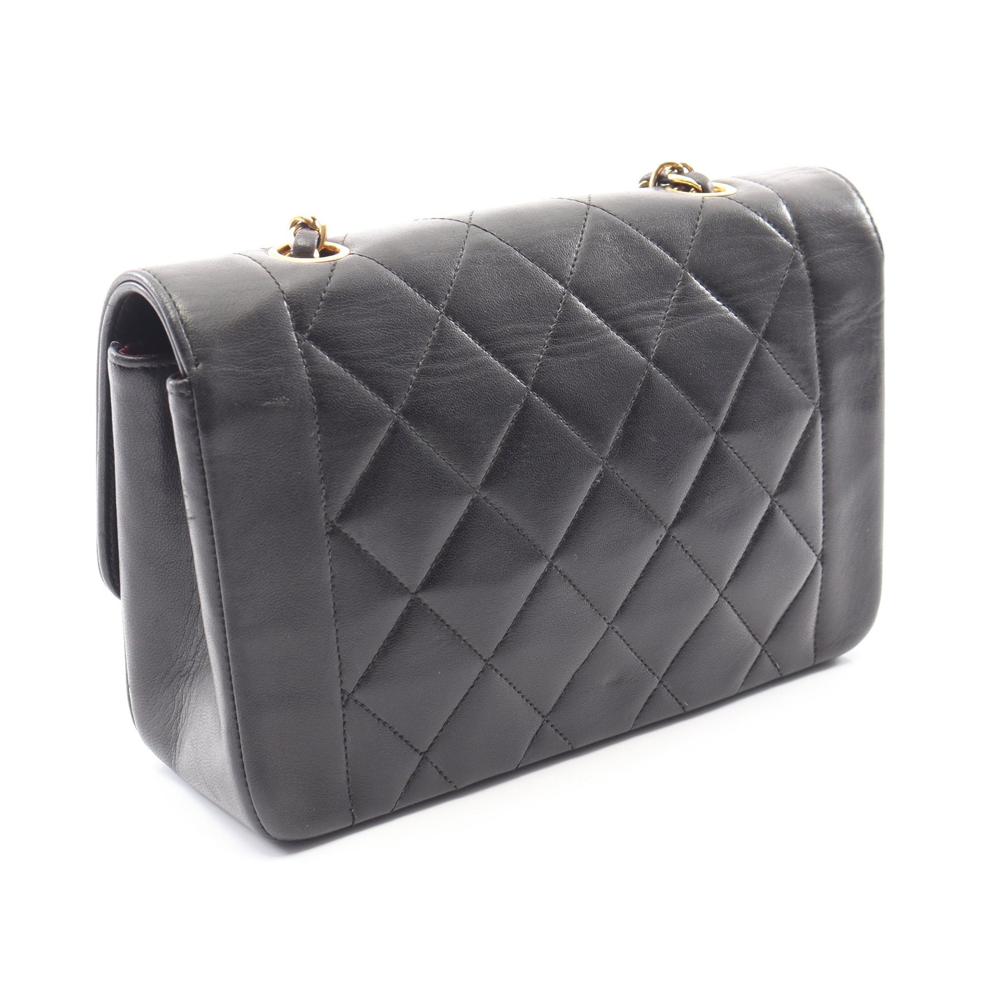 マトラッセ ダイアナフラップ チェーンショルダーバッグ ラムスキン ブラック ゴールド金具 シャネル バッグ CHANEL