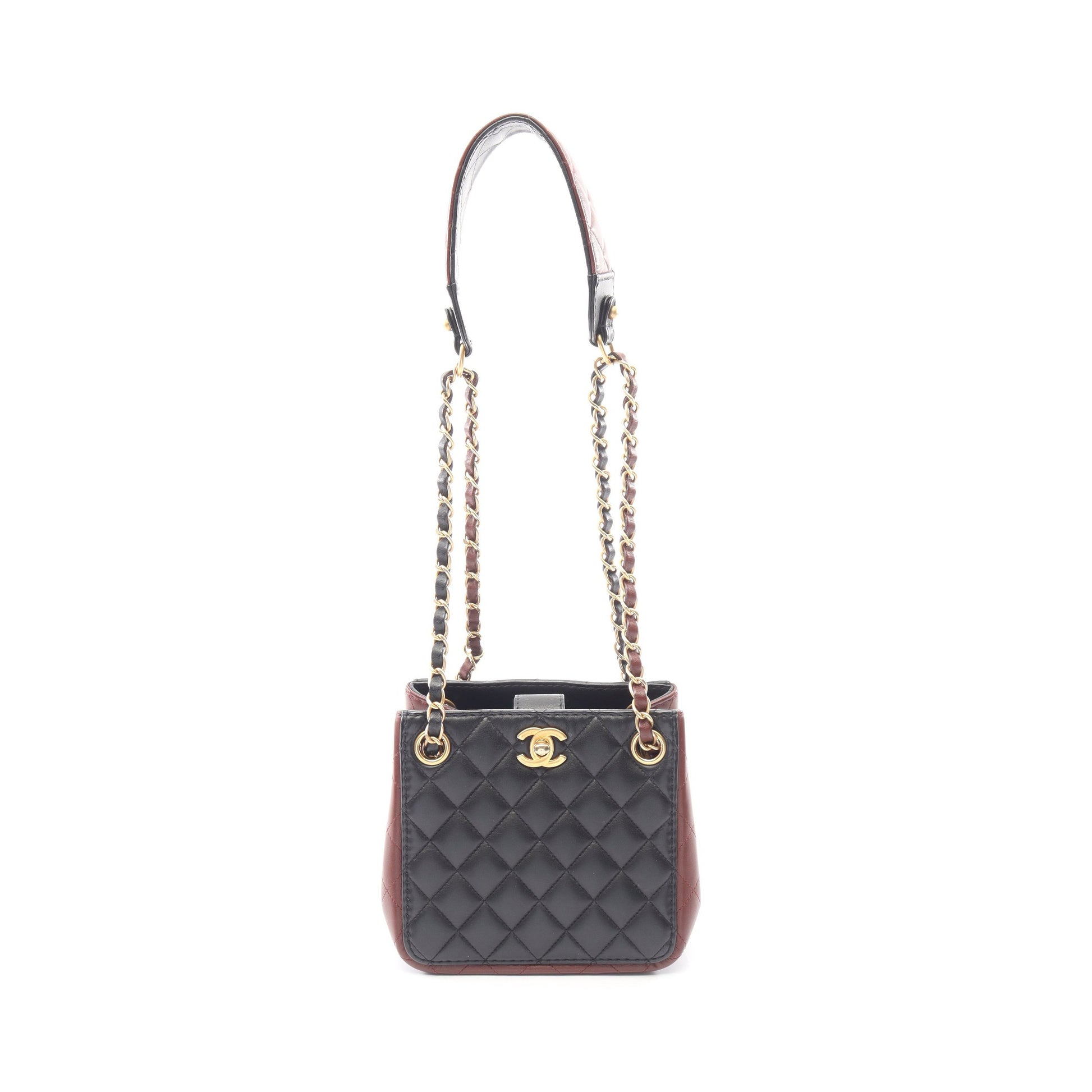 マトラッセ スモール バケット チェーンショルダーバッグ ラムスキン ブラック ブラウン ゴールド金具 シャネル バッグ CHANEL
