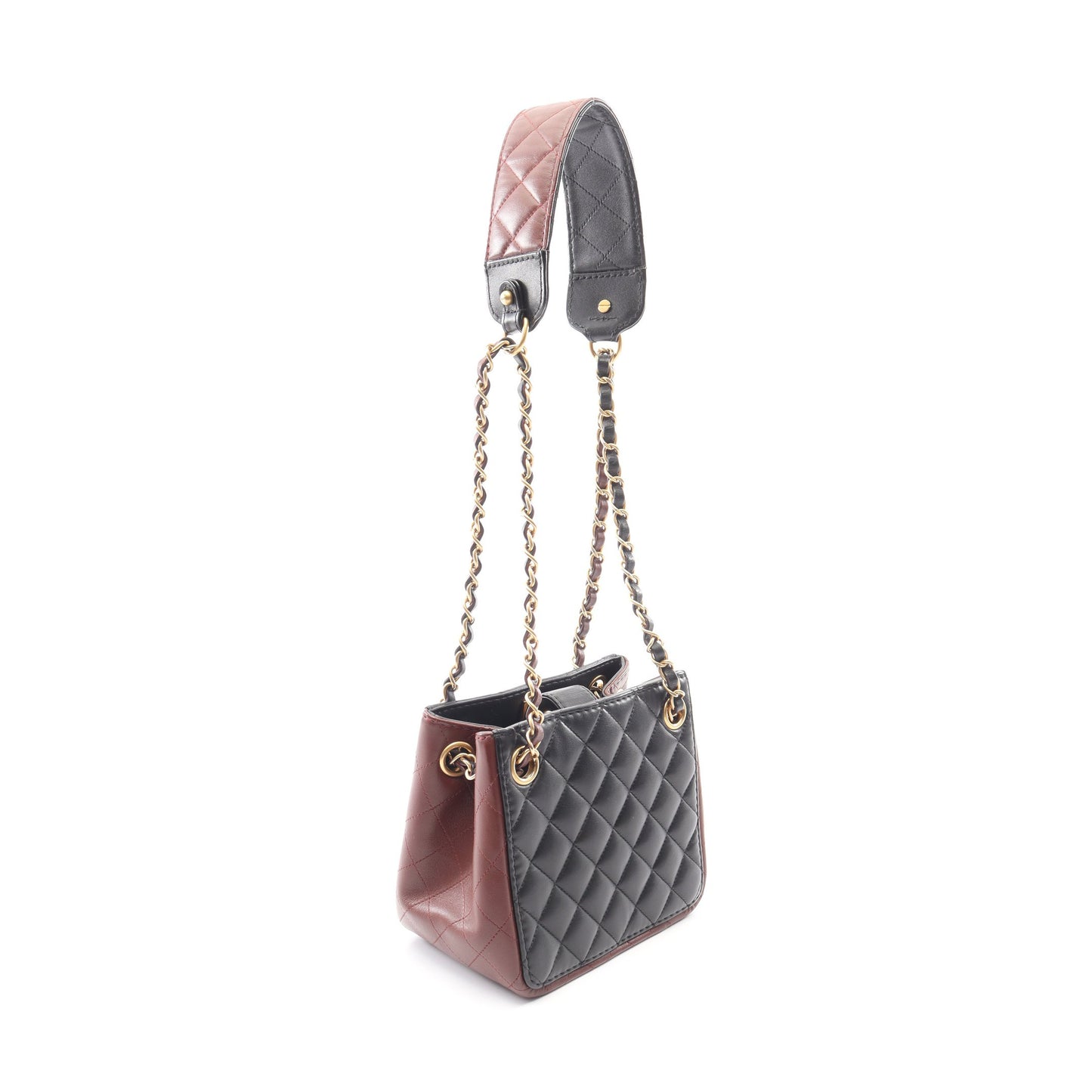 マトラッセ スモール バケット チェーンショルダーバッグ ラムスキン ブラック ブラウン ゴールド金具 シャネル バッグ CHANEL