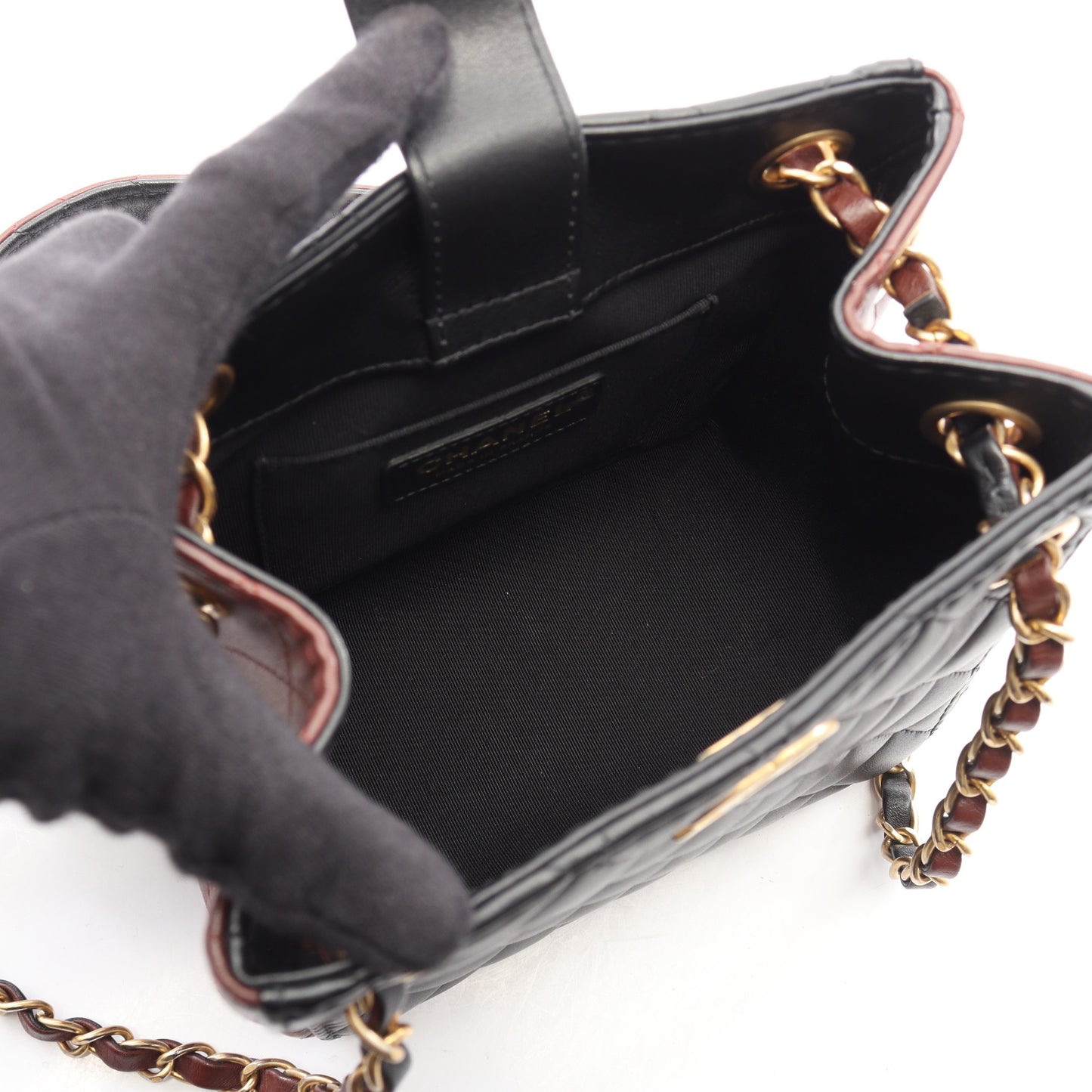 マトラッセ スモール バケット チェーンショルダーバッグ ラムスキン ブラック ブラウン ゴールド金具 シャネル バッグ CHANEL