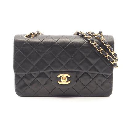 マトラッセ Wフラップ Wチェーンショルダーバッグ ラムスキン ブラック ゴールド金具 シャネル バッグ CHANEL
