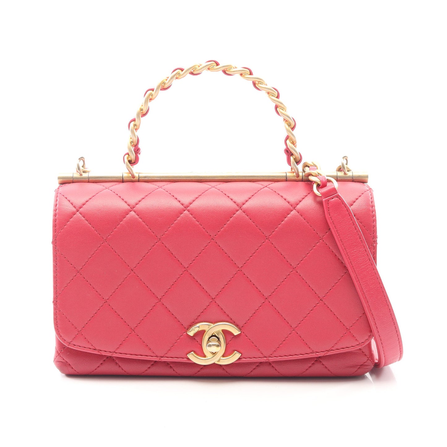 マトラッセ トップハンドル 2WAY チェーンショルダーバッグ ラムスキン ピンクパープル ゴールド金具 シャネル バッグ CHANEL