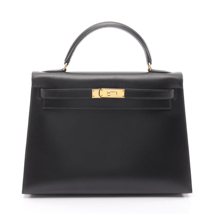 ケリー32 2WAY 外縫い ハンドバッグ ボックスカーフ ブラック ゴールド金具 ○A刻印 エルメス バッグ HERMES