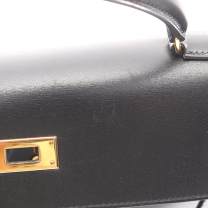 ケリー32 2WAY 外縫い ハンドバッグ ボックスカーフ ブラック ゴールド金具 ○A刻印 エルメス バッグ HERMES