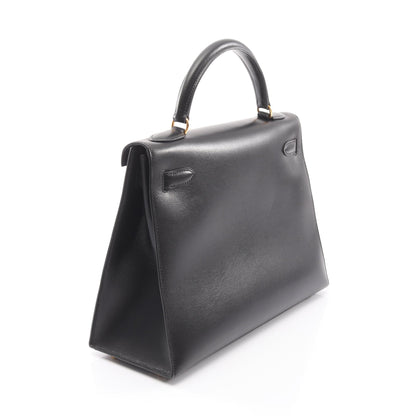 ケリー32 2WAY 外縫い ハンドバッグ ボックスカーフ ブラック ゴールド金具 ○A刻印 エルメス バッグ HERMES