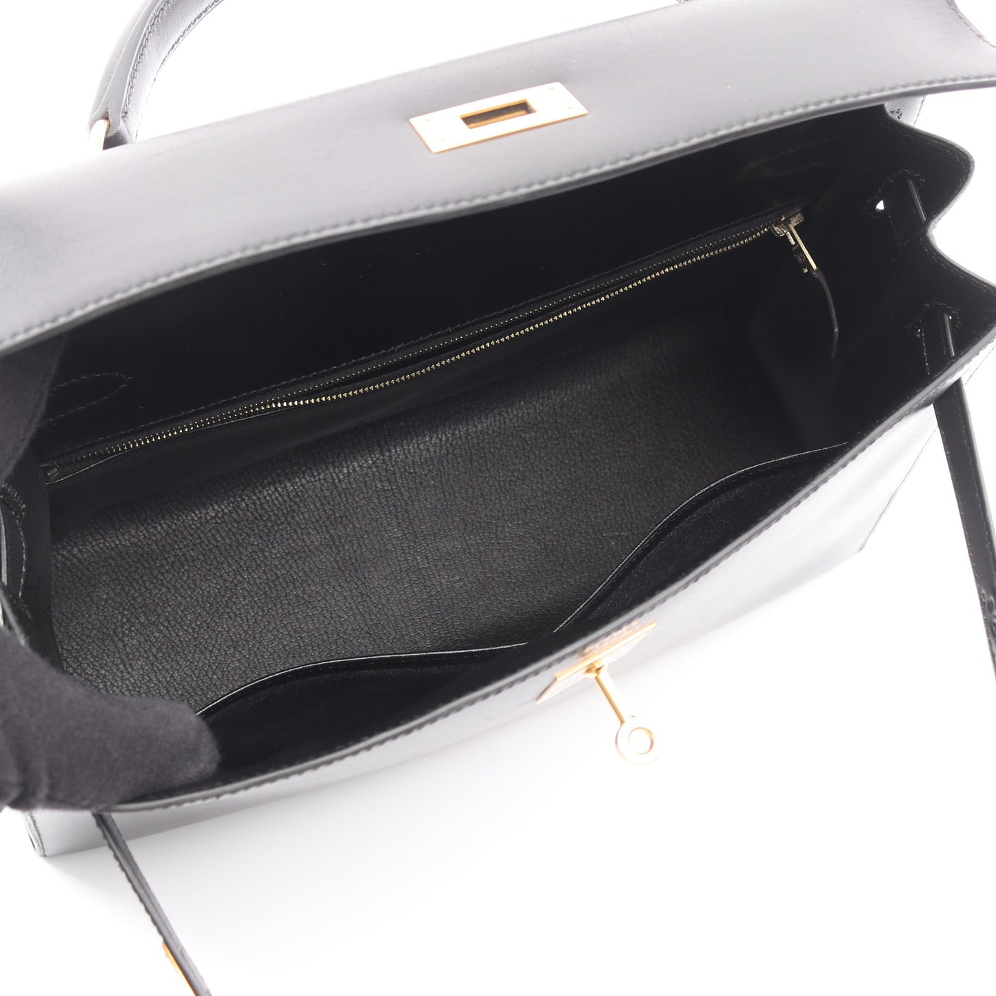 ケリー32 2WAY 外縫い ハンドバッグ ボックスカーフ ブラック ゴールド金具 ○A刻印 エルメス バッグ HERMES