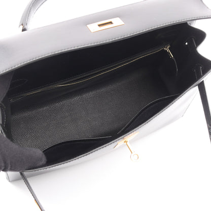 ケリー32 2WAY 外縫い ハンドバッグ ボックスカーフ ブラック ゴールド金具 ○A刻印 エルメス バッグ HERMES