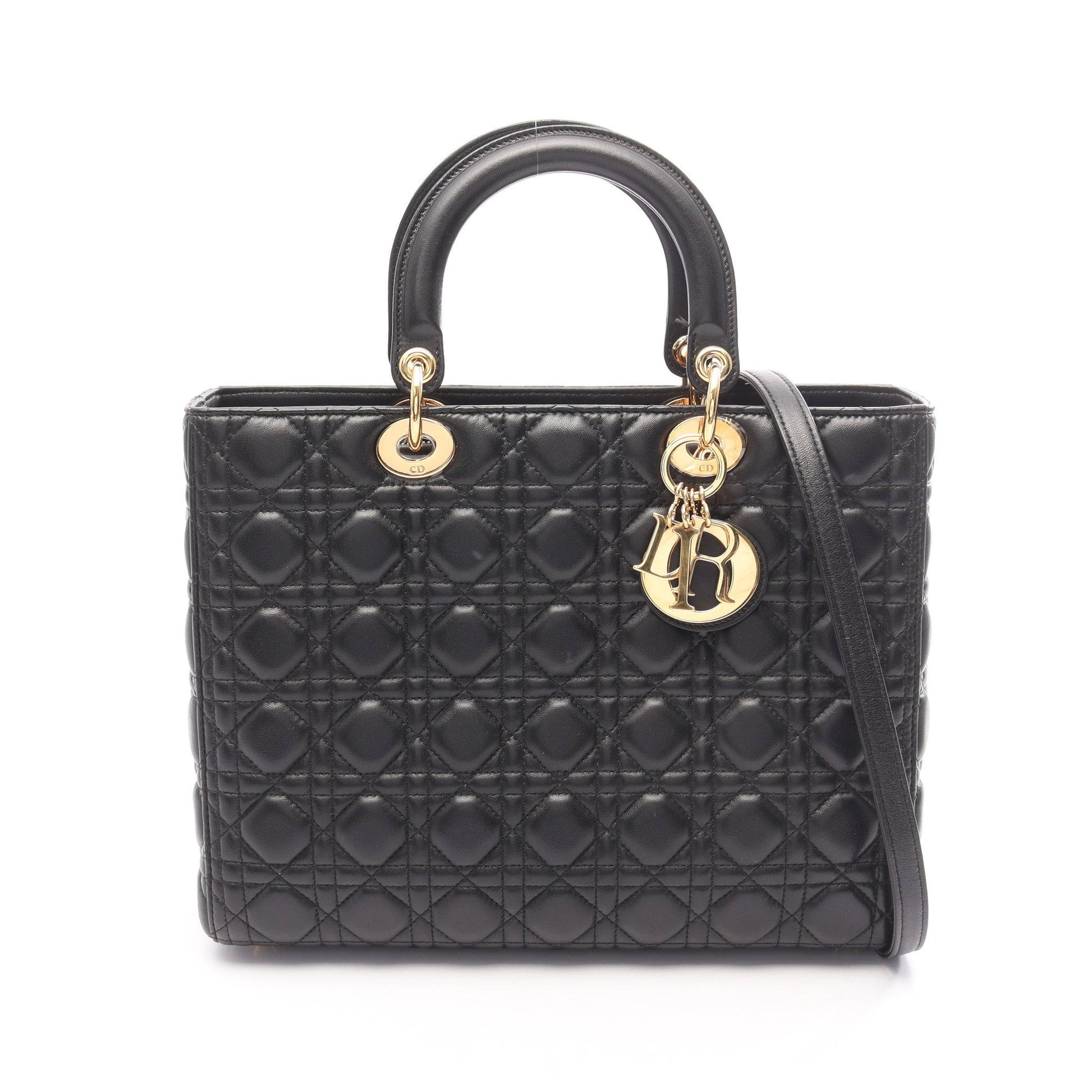 レディディオール ラージ カナージュ 2WAY ハンドバッグ レザー ブラック クリスチャンディオール バッグ Christian Dior