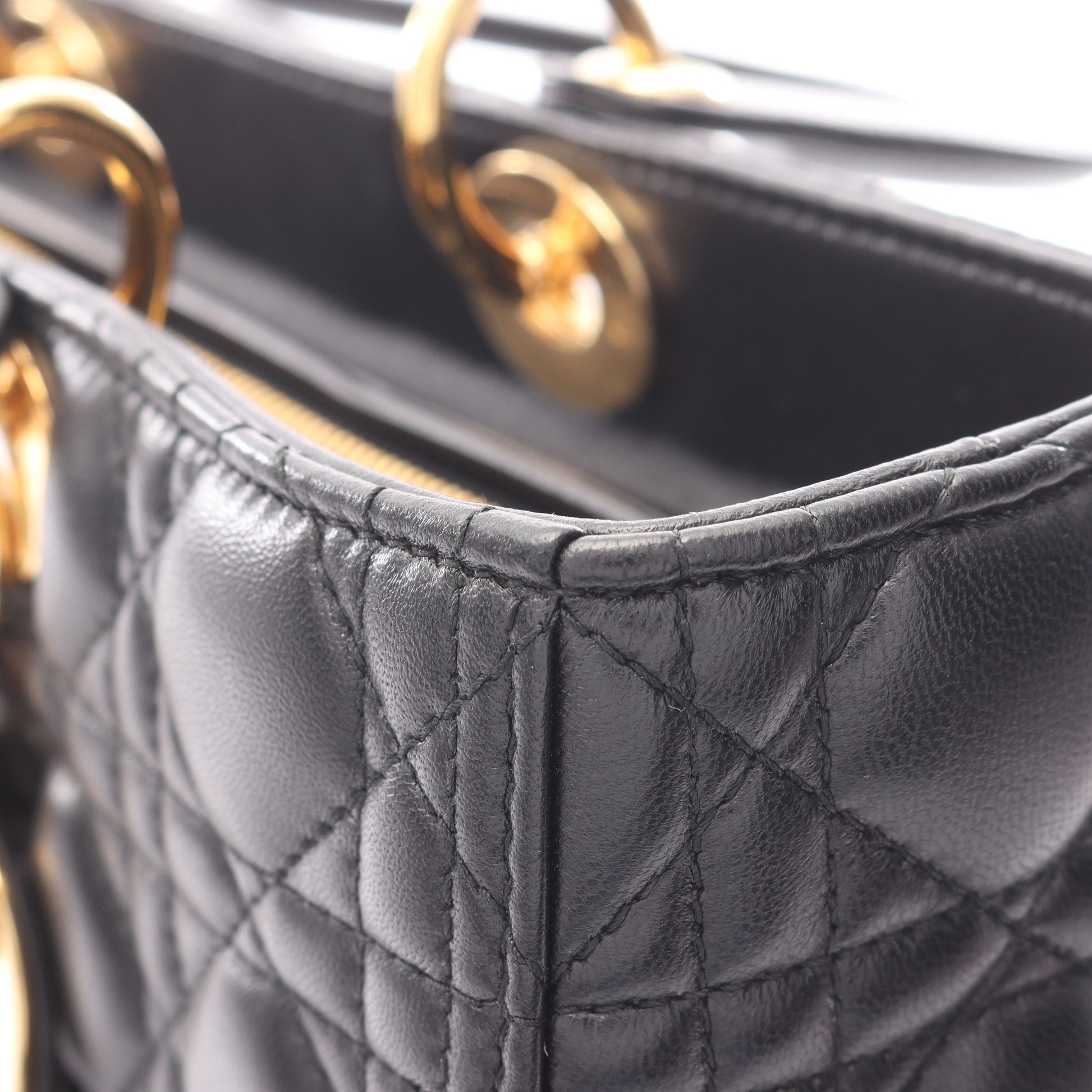 レディディオール ラージ カナージュ 2WAY ハンドバッグ レザー ブラック クリスチャンディオール バッグ Christian Dior