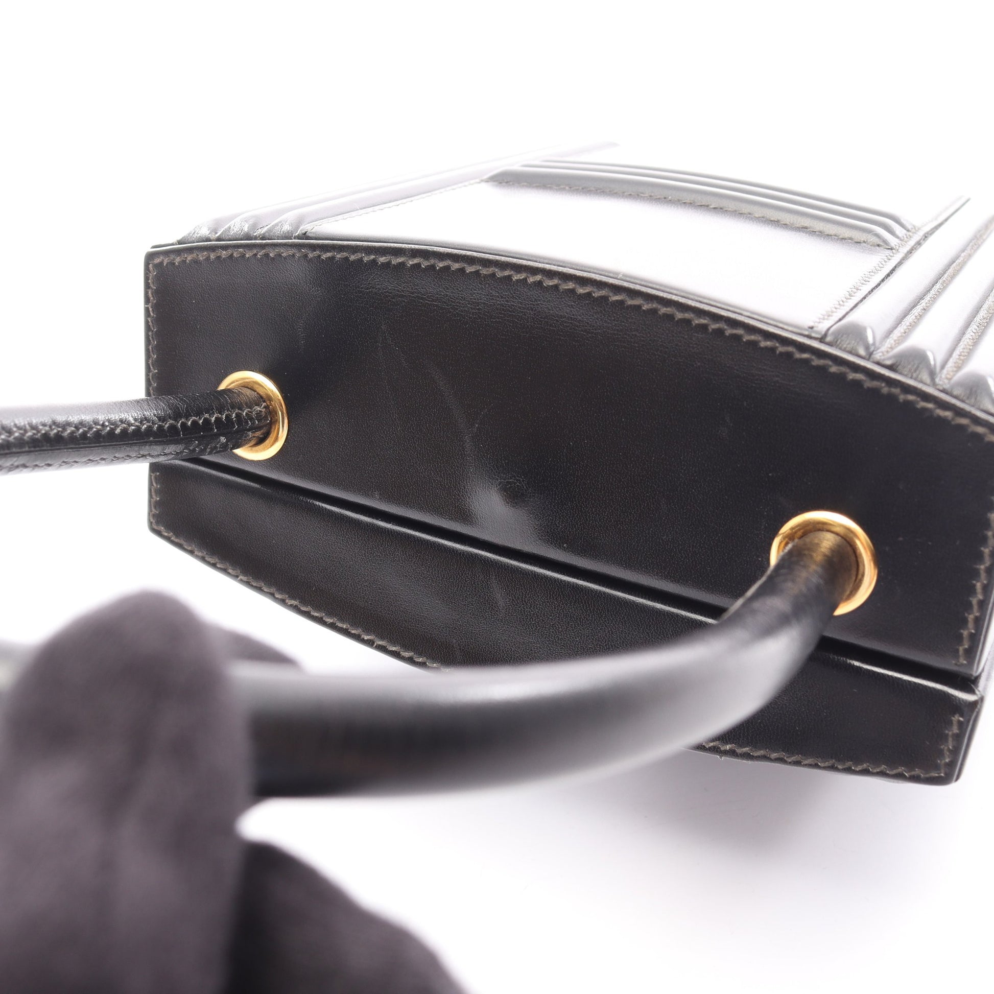 カデナ ケリー ハンドバッグ ボックスカーフ ブラック ゴールド金具 エルメス バッグ HERMES