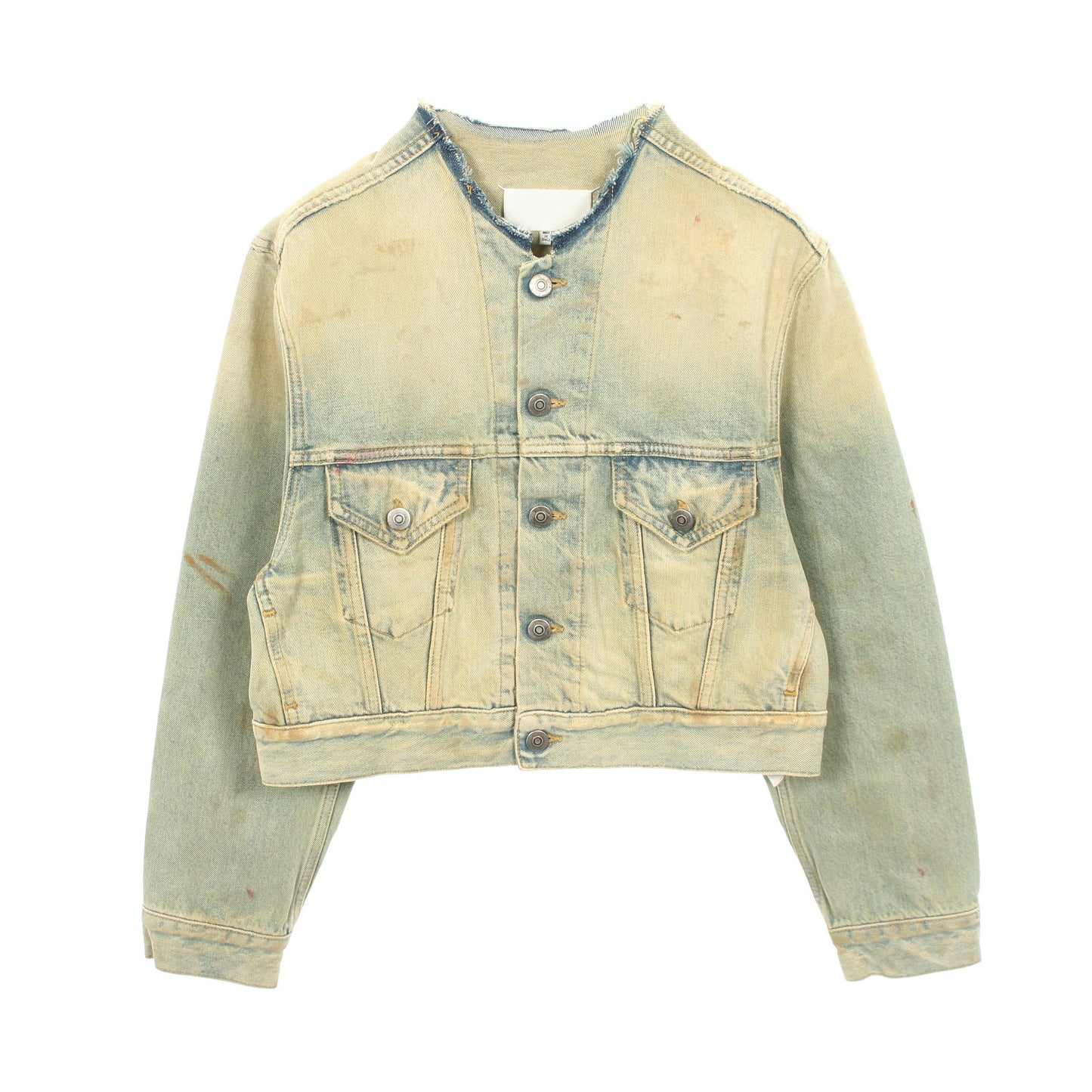 ダメージ加工 カットオフ クロップド デニムジャケット コットン ブルー イエロー メゾンマルジェラ アウター Maison Margiela