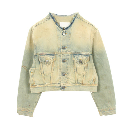 ダメージ加工 カットオフ クロップド デニムジャケット コットン ブルー イエロー メゾンマルジェラ アウター Maison Margiela