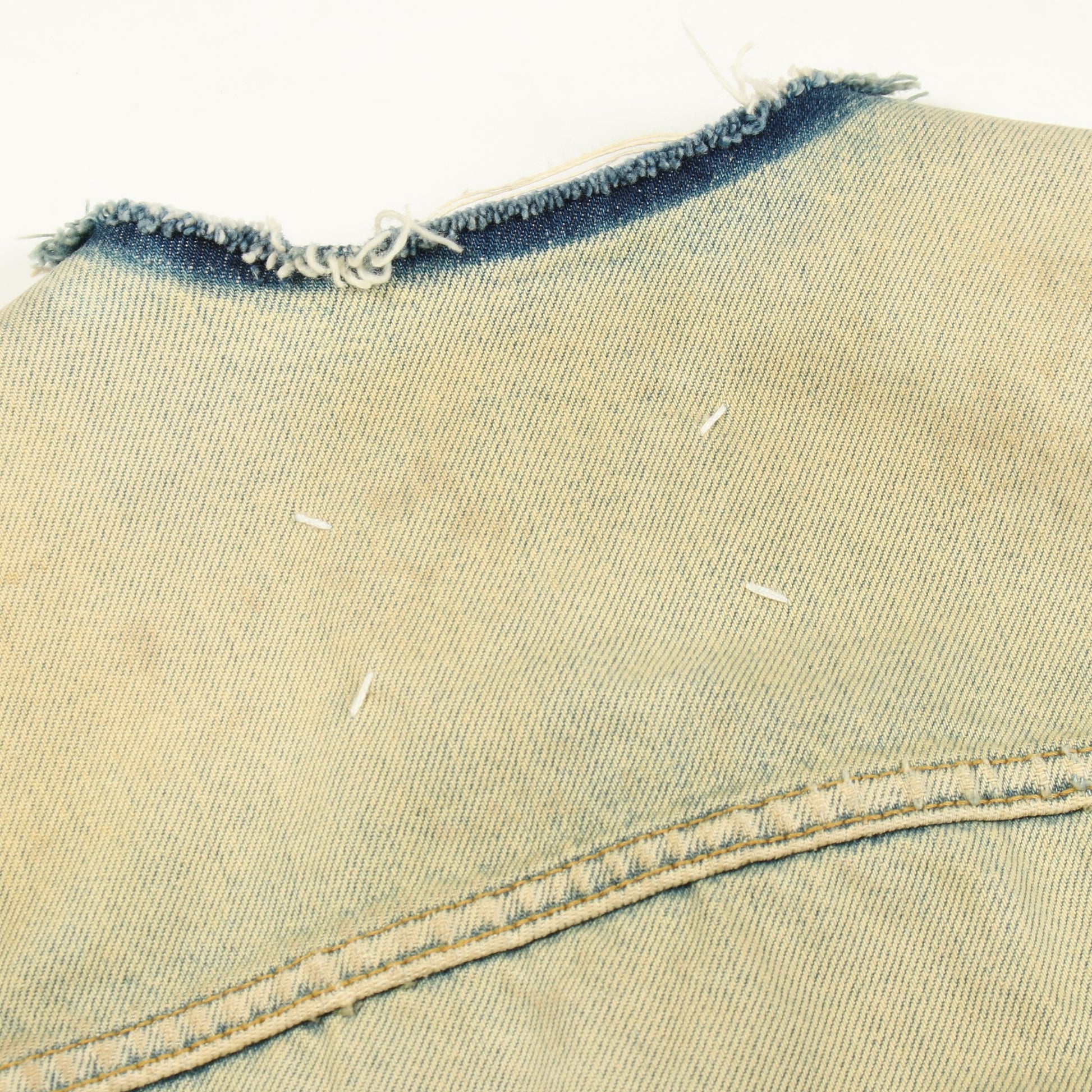 ダメージ加工 カットオフ クロップド デニムジャケット コットン ブルー イエロー メゾンマルジェラ アウター Maison Margiela