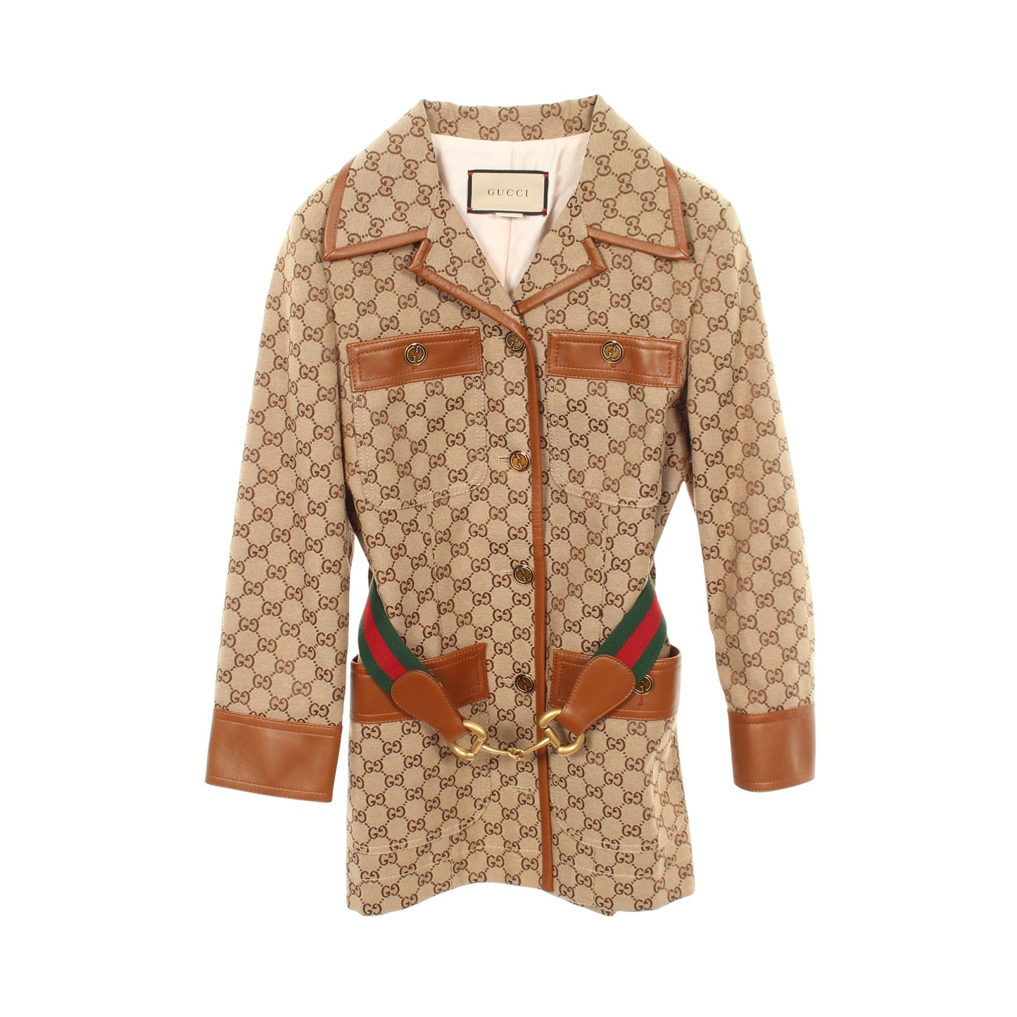 GGキャンバス シェリーライン ホースビット ジャケット コットン ベージュ ライトブラウン グッチ アウター GUCCI