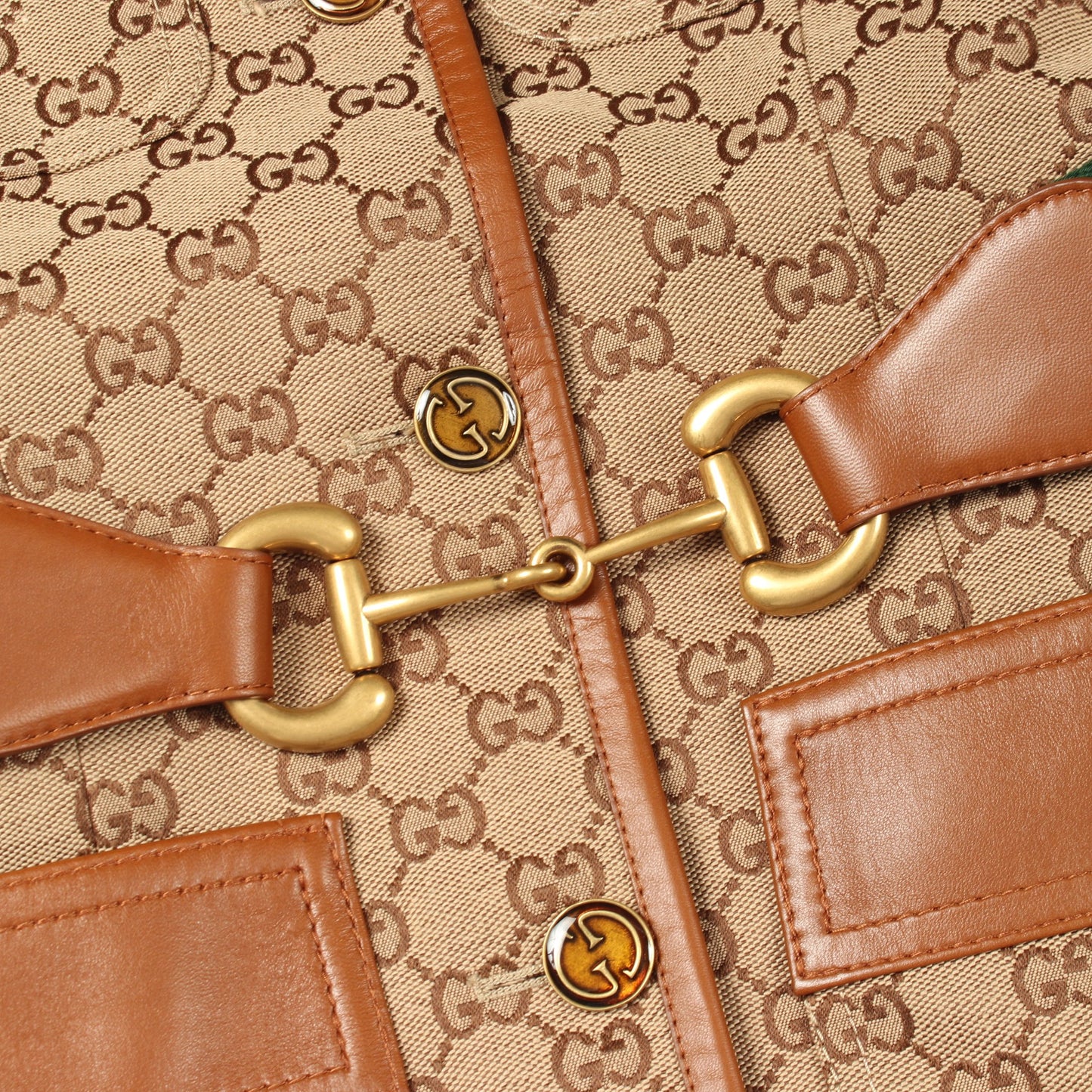 GGキャンバス シェリーライン ホースビット ジャケット コットン ベージュ ライトブラウン グッチ アウター GUCCI