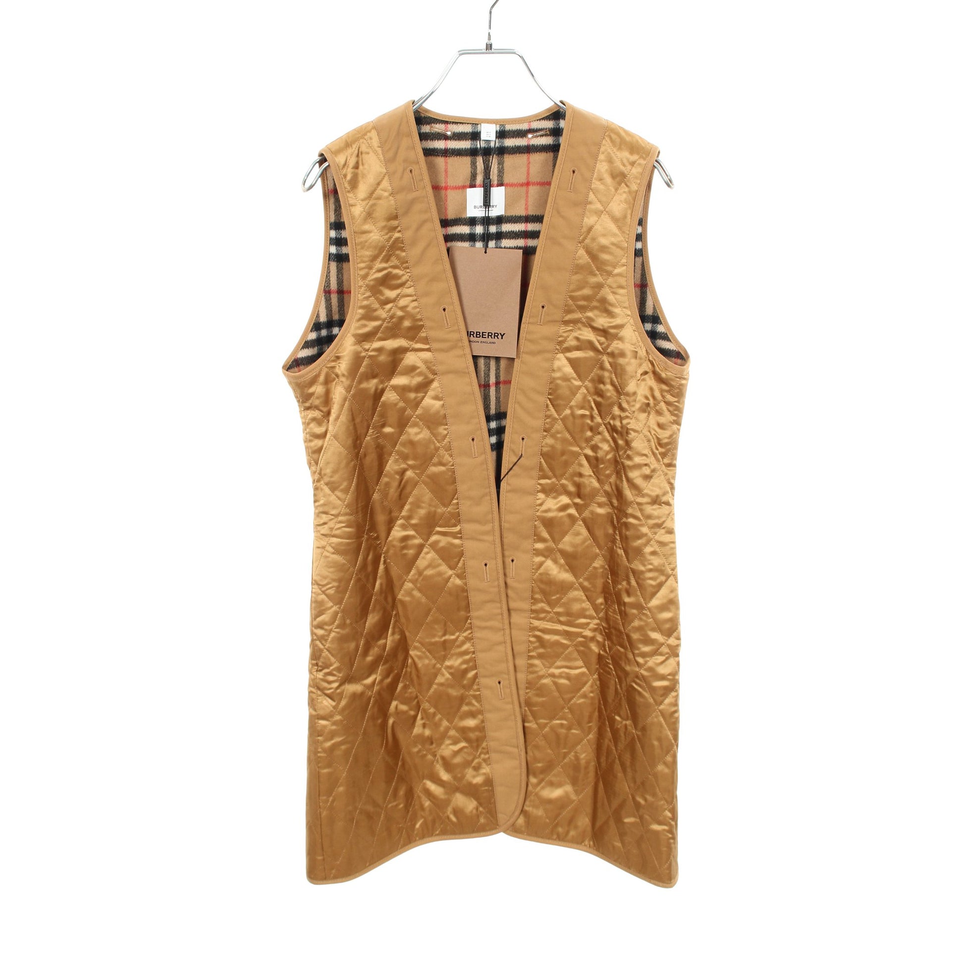 ノバチェック ライナー ロングジレ ベスト ウール カシミヤ コットン イエローブラウン バーバリー トップス BURBERRY