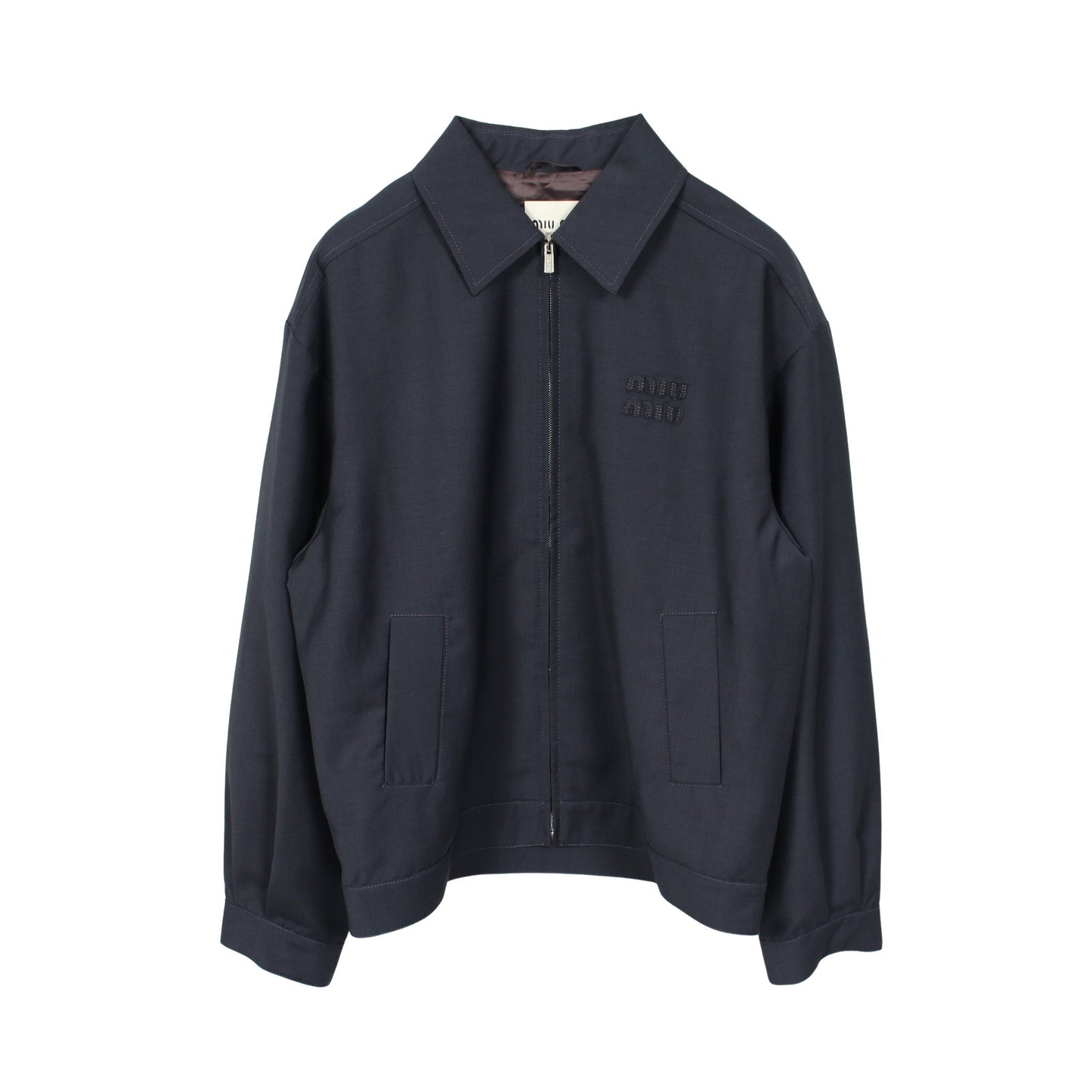 ロゴ ブルゾン ジャケット モヘヤ ウール ネイビー ミュウミュウ アウター miu miu