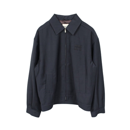 ロゴ ブルゾン ジャケット モヘヤ ウール ネイビー ミュウミュウ アウター miu miu