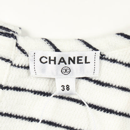 ココマークボタン ボーダー タンクトップ コットン ホワイト ブラック シャネル トップス CHANEL