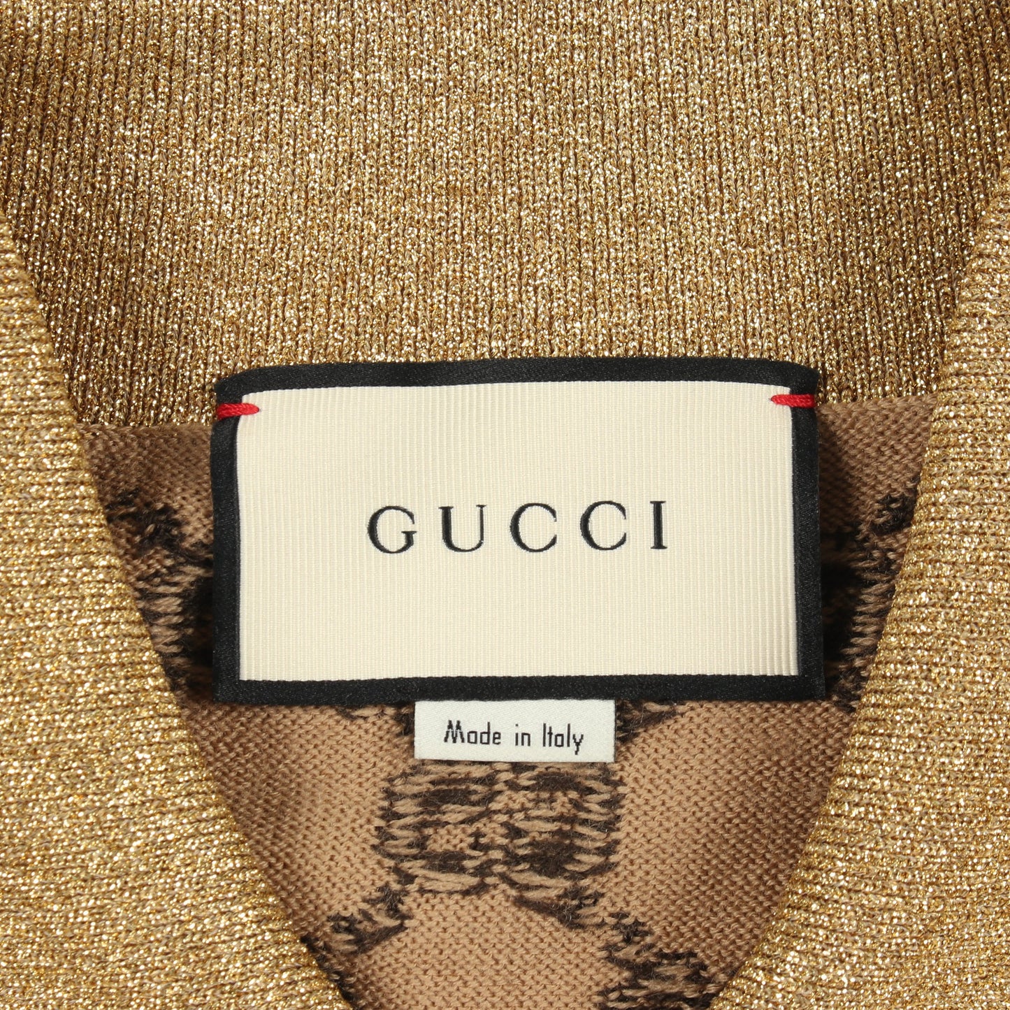 GGパターン ウルフパッチ クロップドシャツ ニット ウール ライトブラウン ダークブラウン ゴールド グッチ トップス GUCCI