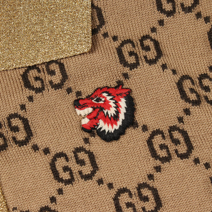 GGパターン ウルフパッチ クロップドシャツ ニット ウール ライトブラウン ダークブラウン ゴールド グッチ トップス GUCCI