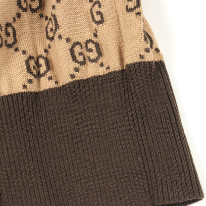 GGパターン ウルフパッチ クロップドシャツ ニット ウール ライトブラウン ダークブラウン ゴールド グッチ トップス GUCCI