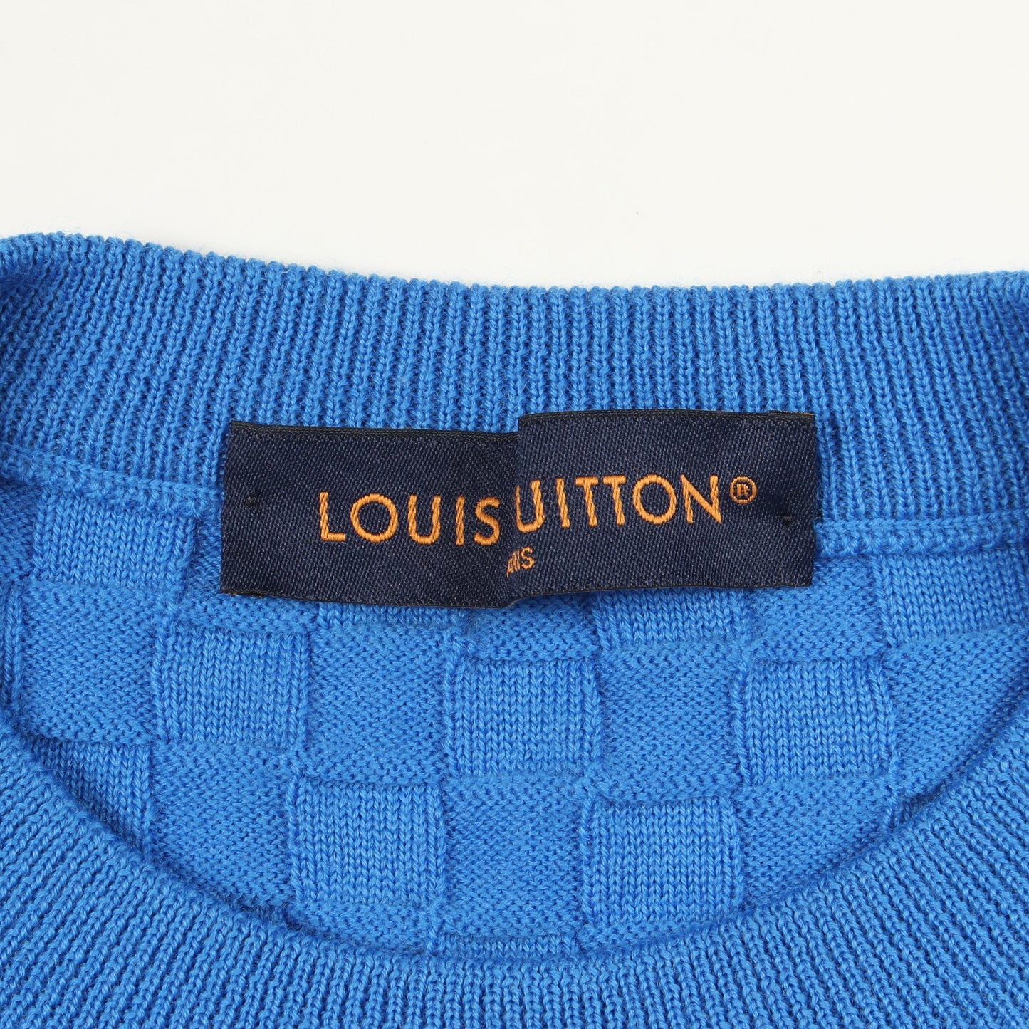 ダミエ クルーネック ニット ウール ブルー ルイヴィトン トップス LOUIS VUITTON