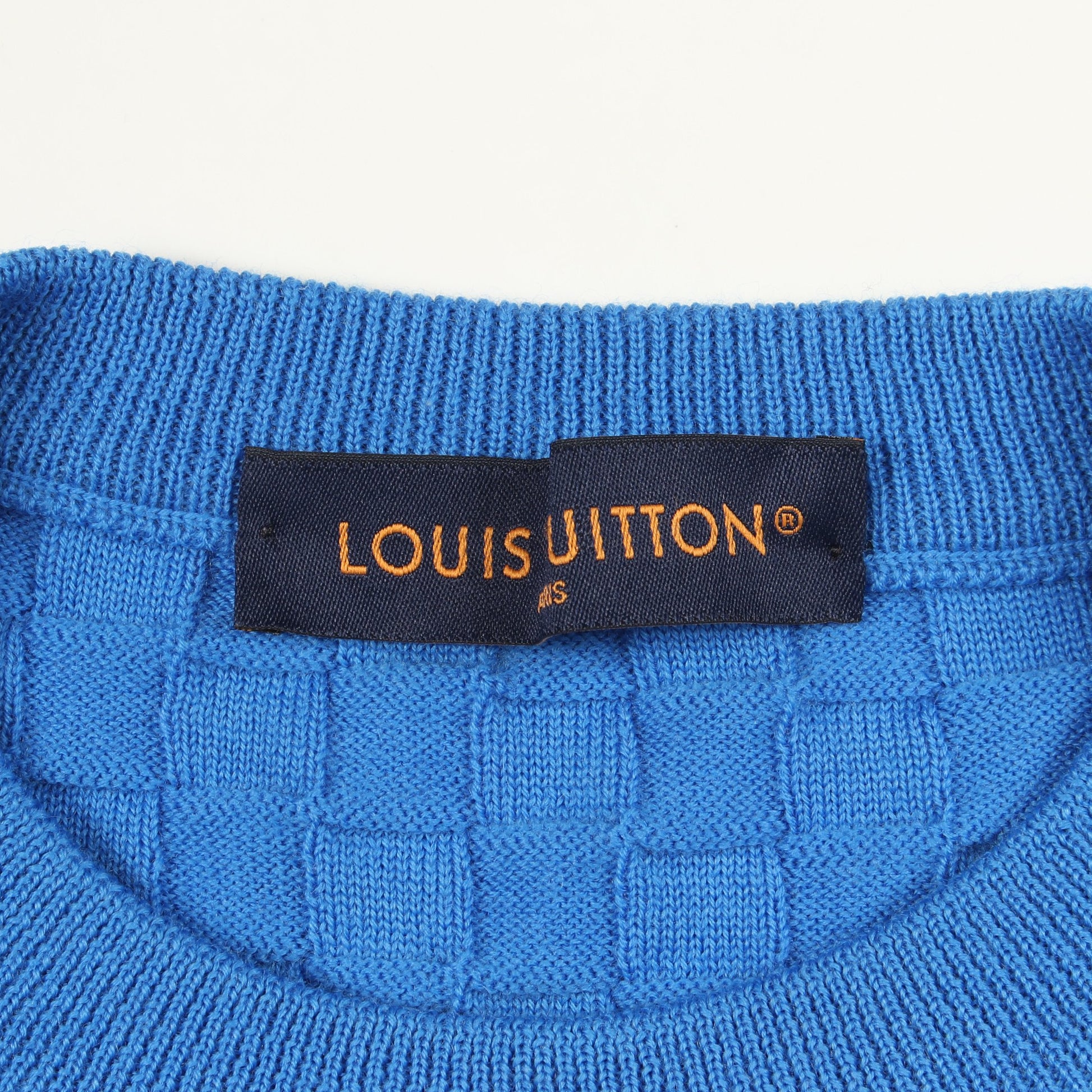 ダミエ クルーネック ニット ウール ブルー ルイヴィトン トップス LOUIS VUITTON