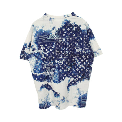 モノグラムバンダナプリント クルーネック 半袖Tシャツ コットン ホワイト ブルー ルイヴィトン トップス LOUIS VUITTON