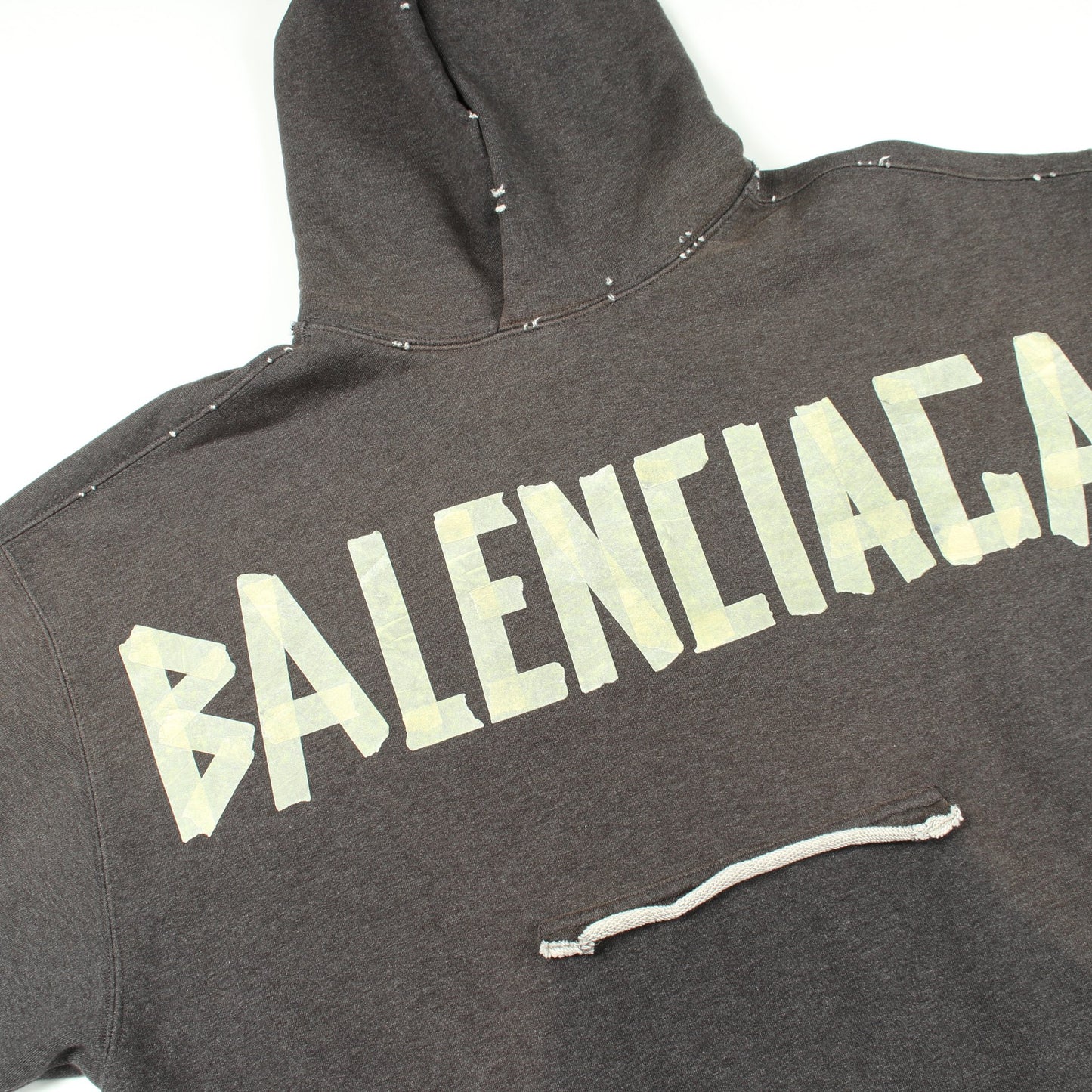 TAPE TYPE RIPPED POCKET HOODIE ダメージ加工 プルオーバーパーカー コットン ダークグレー バレンシアガ トップス BALENCIAGA