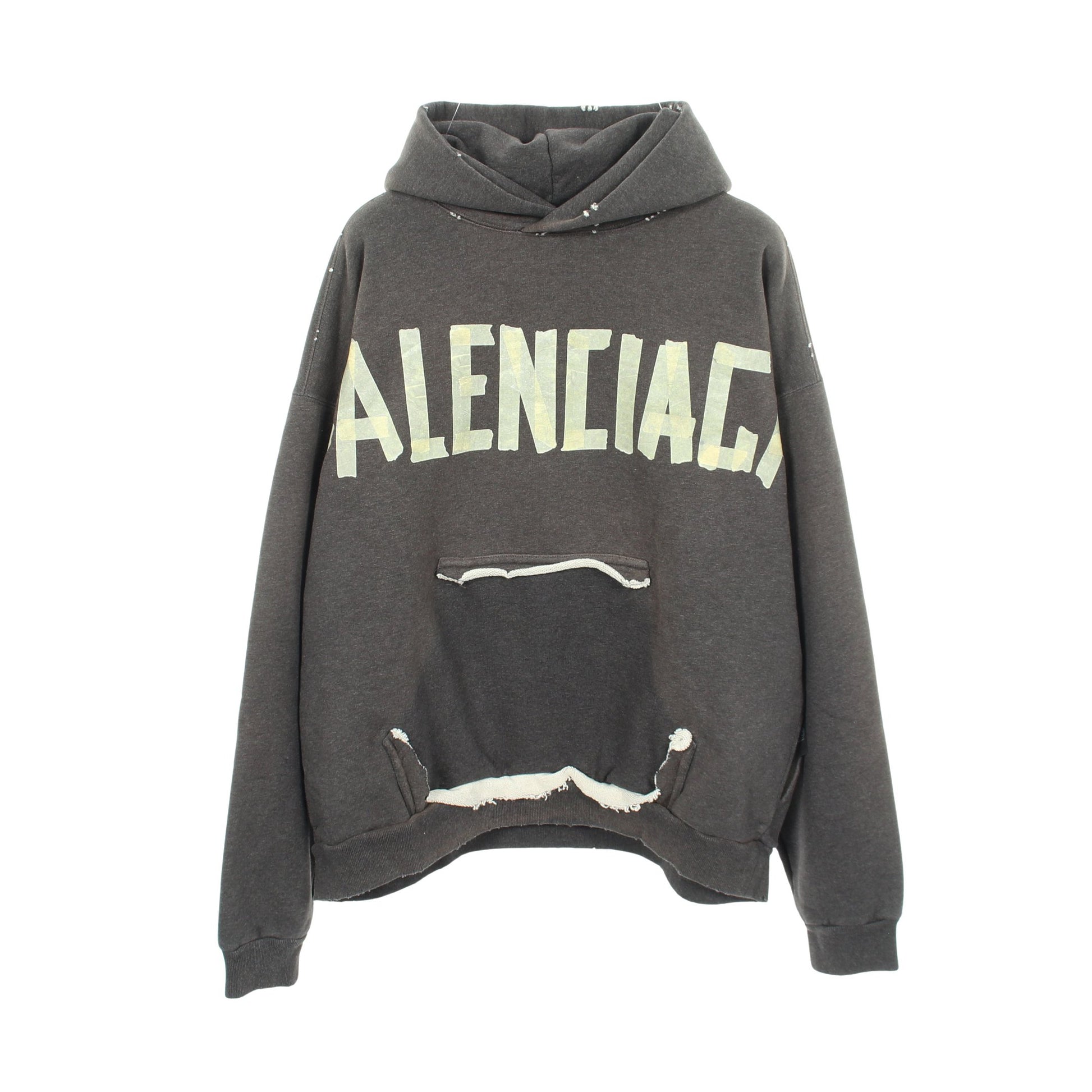 TAPE TYPE RIPPED POCKET HOODIE ダメージ加工 プルオーバーパーカー コットン ダークグレー バレンシアガ トップス BALENCIAGA