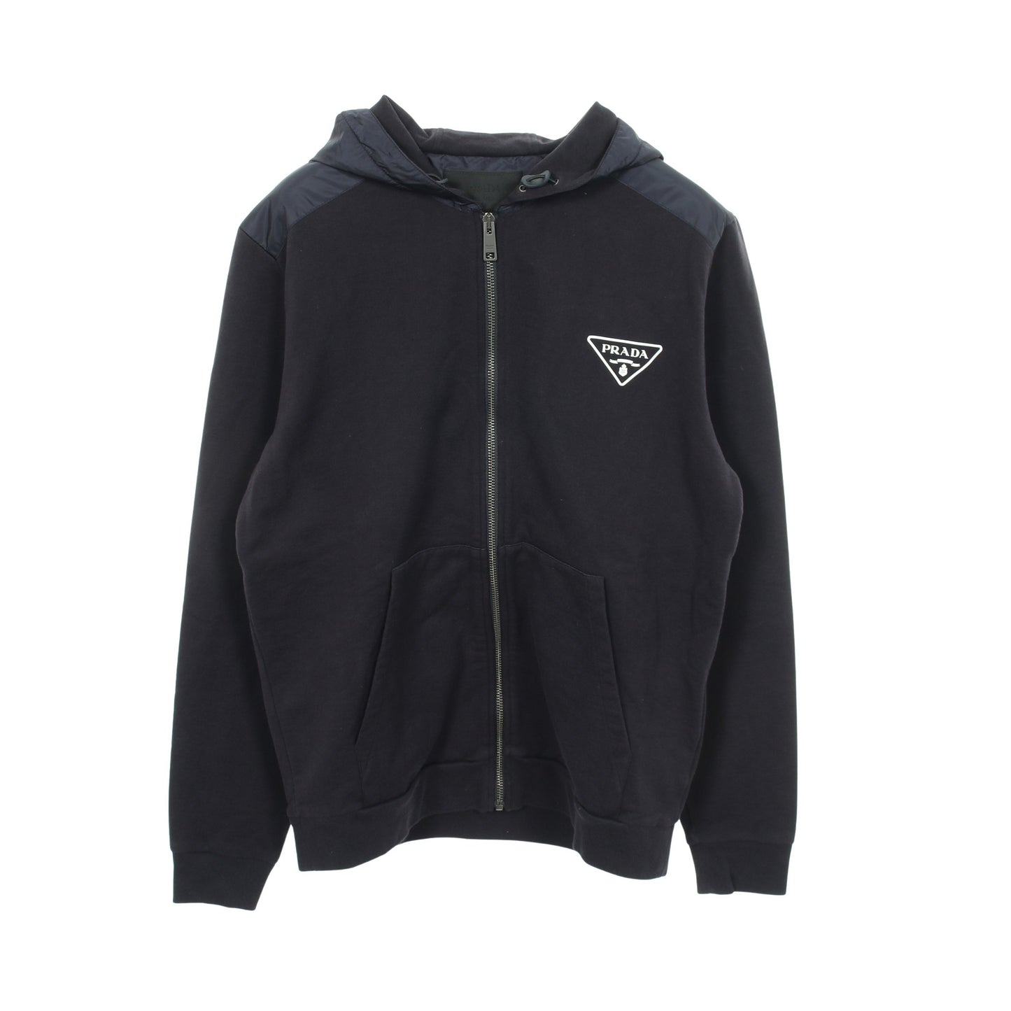 RE-NYLON 切替 ジップアップパーカー コットン ナイロン ダークネイビー プラダ トップス PRADA