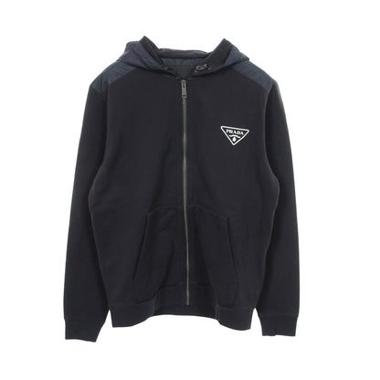 RE-NYLON 切替 ジップアップパーカー コットン ナイロン ダークネイビー プラダ トップス PRADA