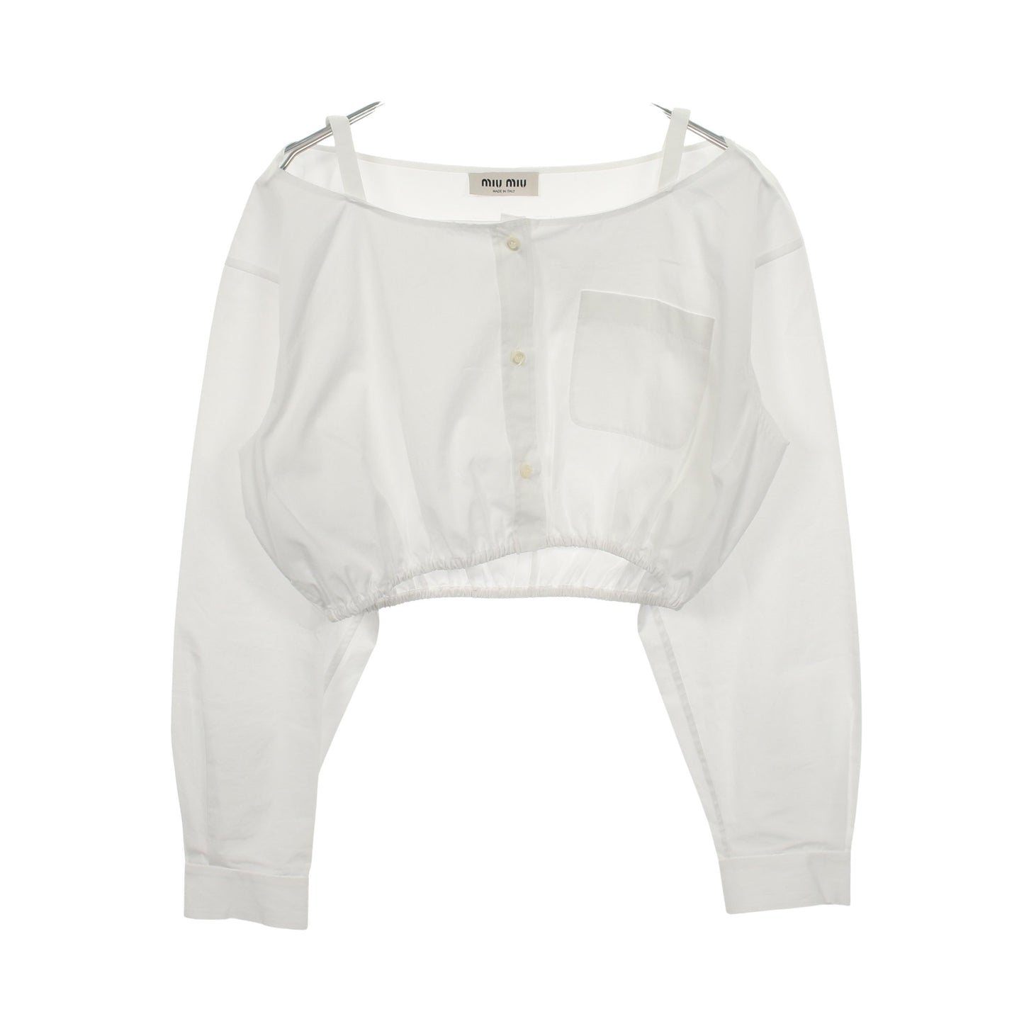 カットオフ クロップドシャツ ブラウス コットン ホワイト ミュウミュウ トップス miu miu