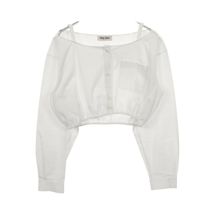 カットオフ クロップドシャツ ブラウス コットン ホワイト ミュウミュウ トップス miu miu
