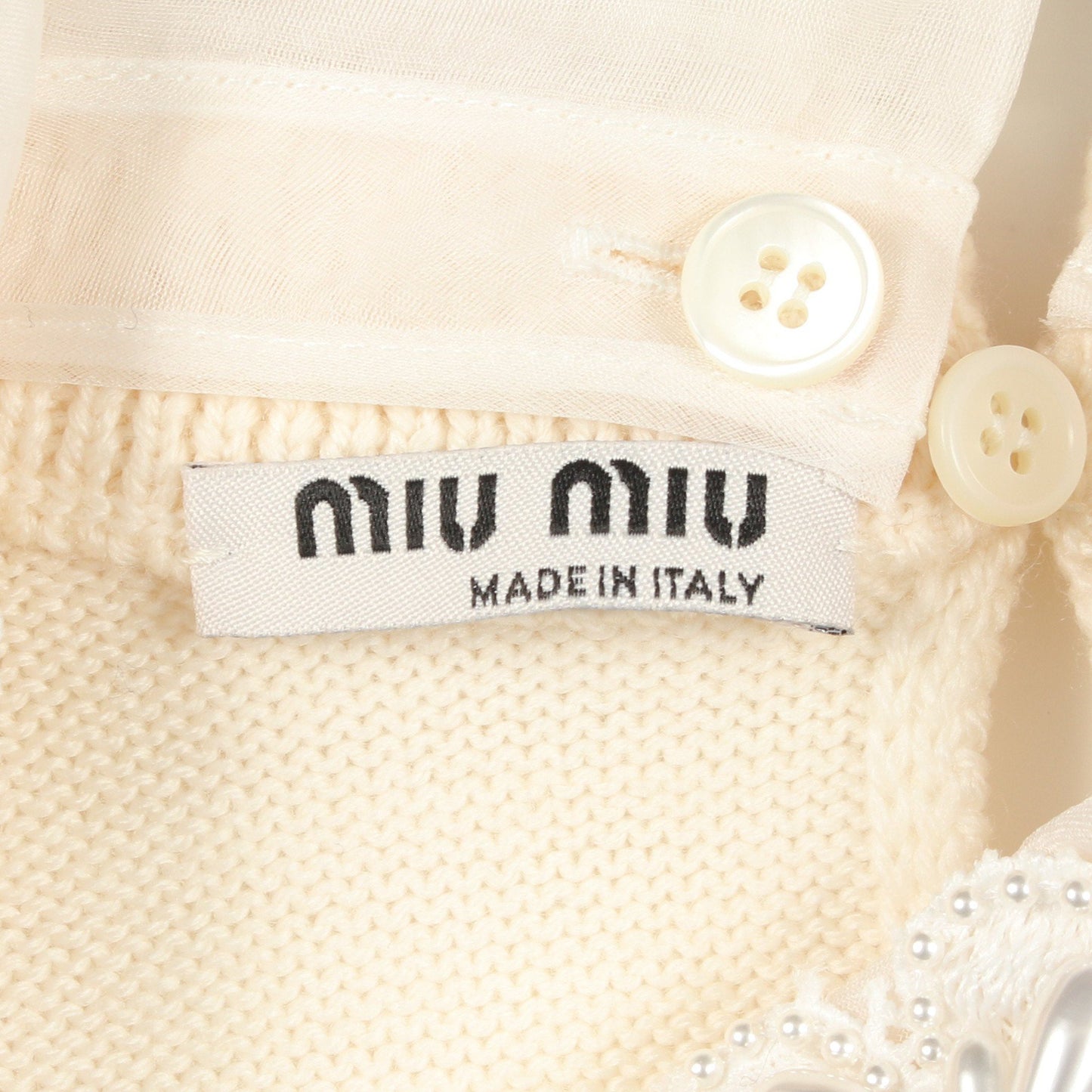 ビジュー 半袖 ニット ウール オフホワイト ホワイト ミュウミュウ トップス miu miu