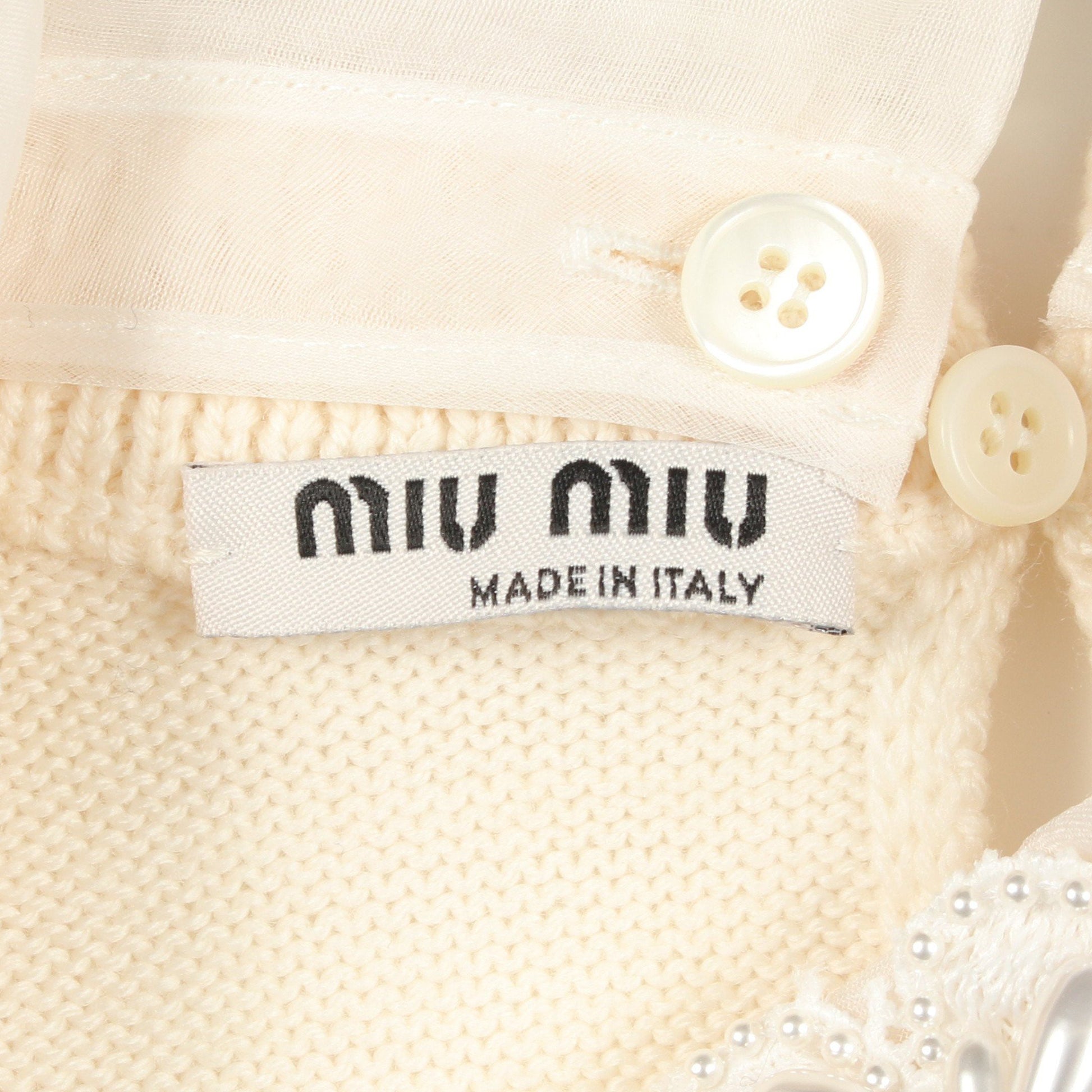 ビジュー 半袖 ニット ウール オフホワイト ホワイト ミュウミュウ トップス miu miu