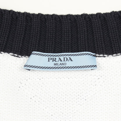 Vネック クロップド カーディガン コットン ホワイト ダークネイビー プラダ トップス PRADA