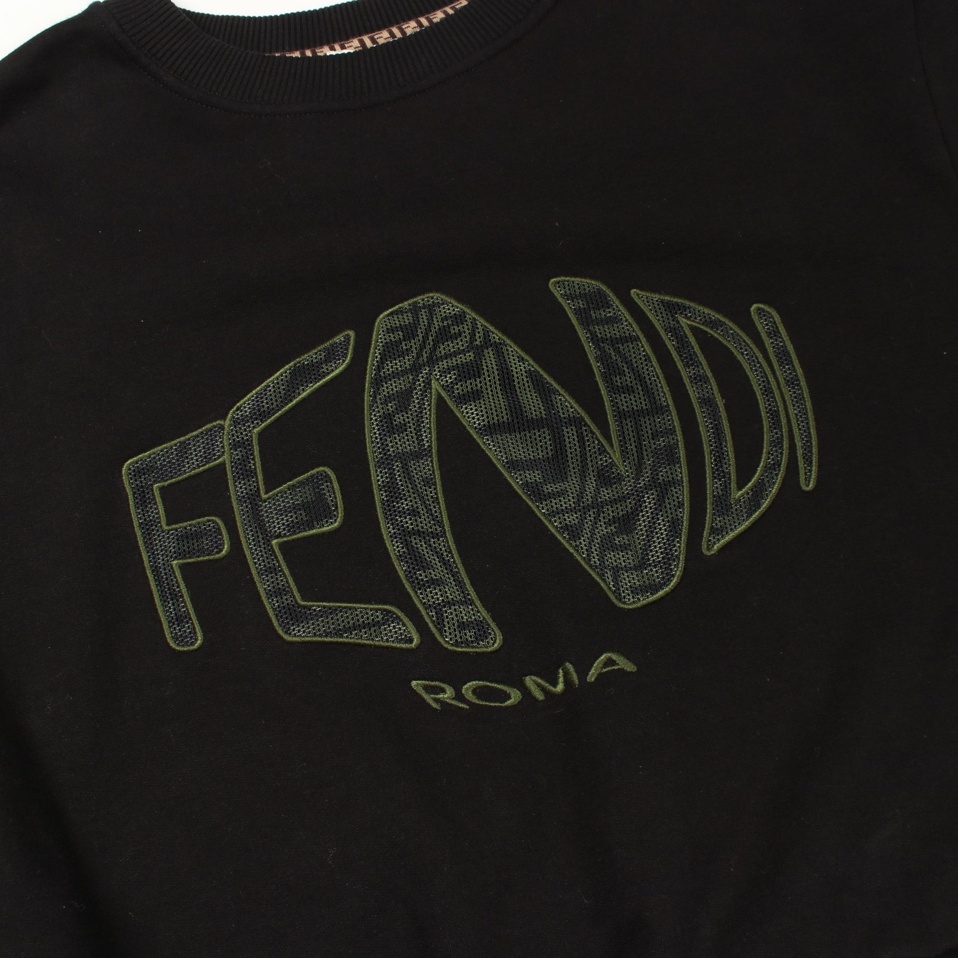 フィッシュアイ クロップド スウェットシャツ コットン ブラック グリーン フェンディ トップス FENDI