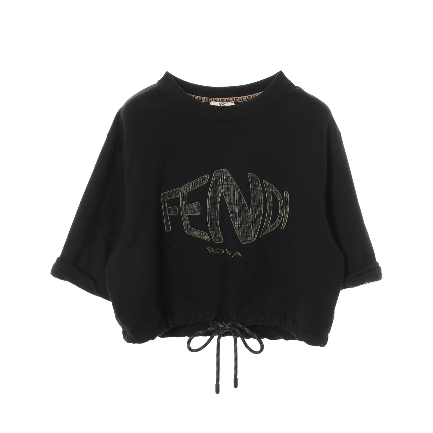 フィッシュアイ クロップド スウェットシャツ コットン ブラック グリーン フェンディ トップス FENDI