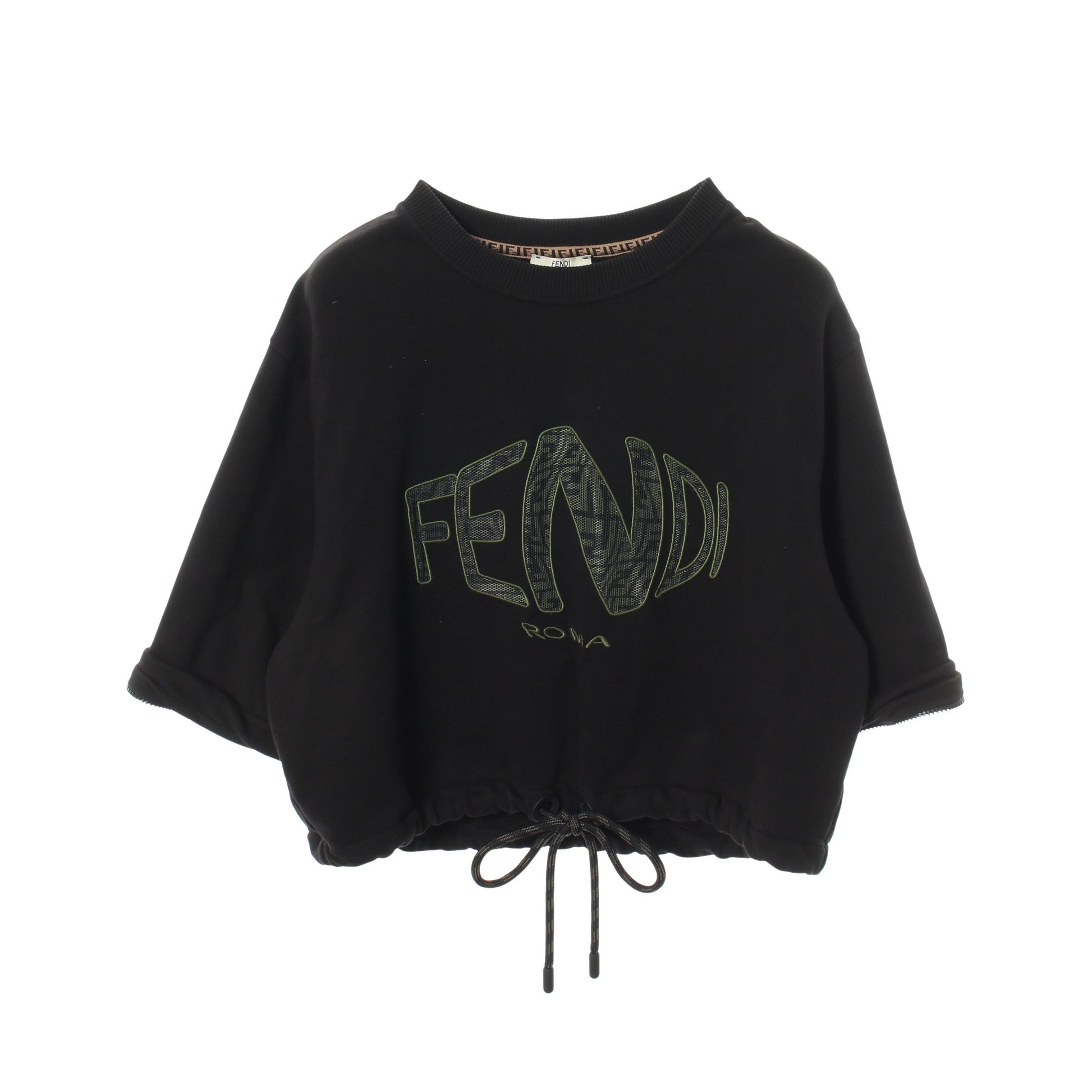 フィッシュアイ クロップド スウェットシャツ コットン ブラック グリーン フェンディ トップス FENDI