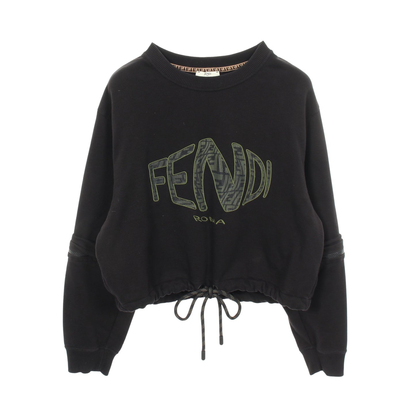 フィッシュアイ クロップド スウェットシャツ コットン ブラック グリーン フェンディ トップス FENDI